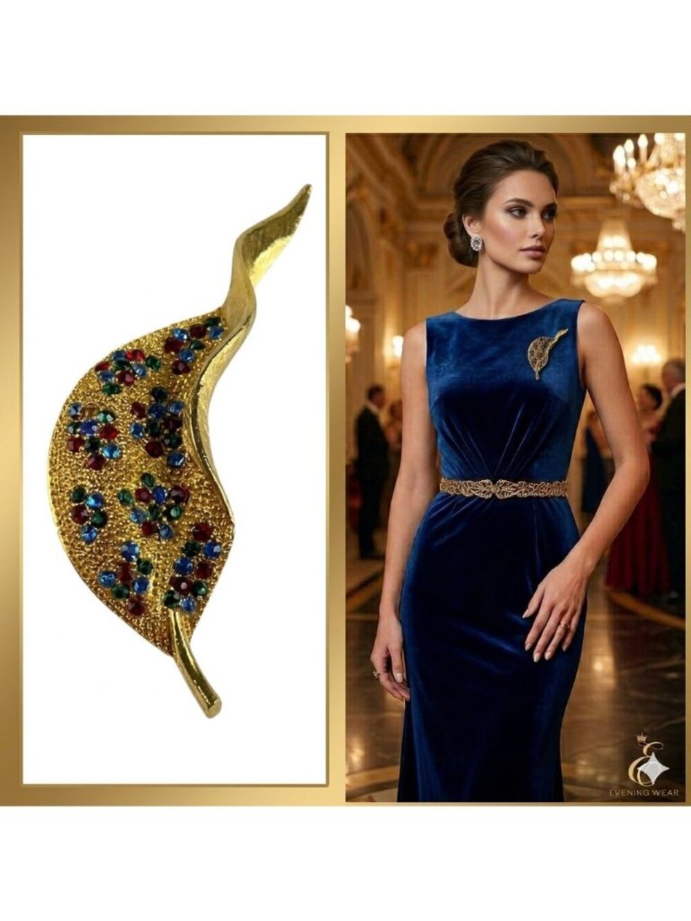 Vintage Signed ART (Mode-Art) Multi-Color Rhinestone Gold Tone Leaf Brooch Pin